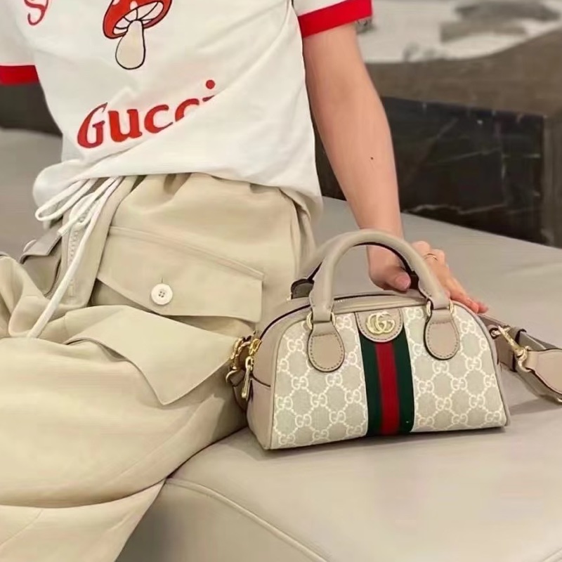 Gucci古馳新款Ophidia迷你波士頓保齡球包燕麥色🍘🍘-2