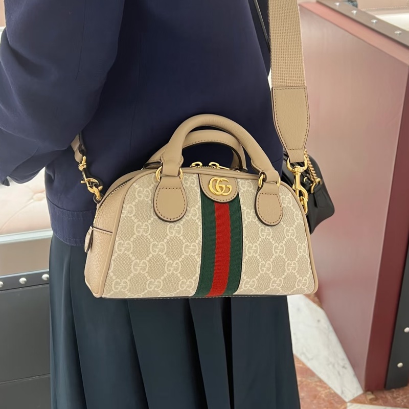 Gucci古馳新款Ophidia迷你波士頓保齡球包燕麥色🍘🍘-4