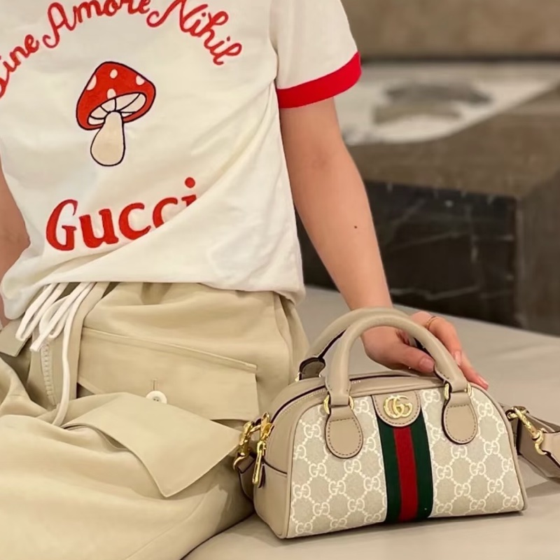 Gucci古馳新款Ophidia迷你波士頓保齡球包燕麥色🍘🍘-8