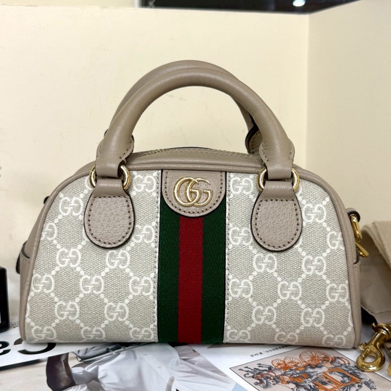 Gucci古馳新款Ophidia迷你波士頓保齡球包燕麥色🍘🍘-11