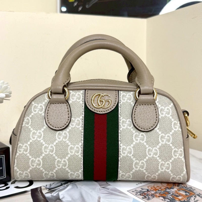 Gucci古馳新款Ophidia迷你波士頓保齡球包燕麥色🍘🍘-12