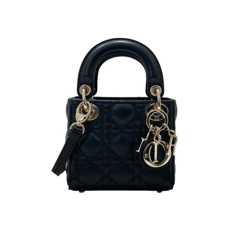 CHRISTIAN DIOR 迪奧 CANNAGE MICRO LADY BAG 手提側背包 羊皮 黑色 銀釦-0