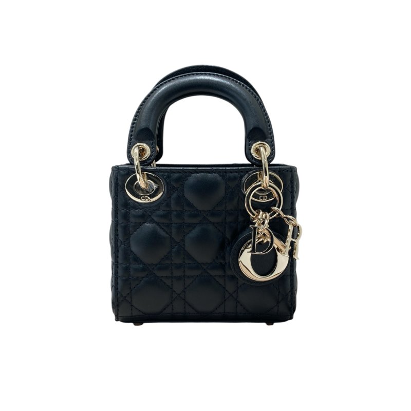 CHRISTIAN DIOR 迪奧 CANNAGE MICRO LADY BAG 手提側背包 羊皮 黑色 銀釦-1
