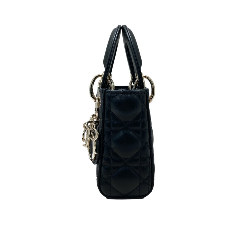 CHRISTIAN DIOR 迪奧 CANNAGE MICRO LADY BAG 手提側背包 羊皮 黑色 銀釦-3