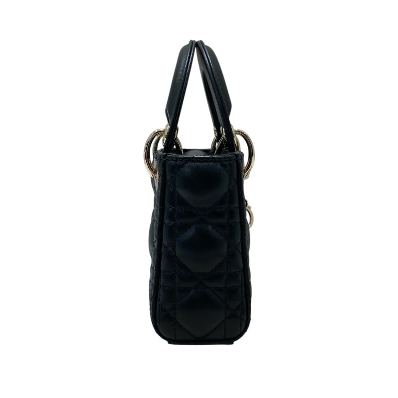 CHRISTIAN DIOR 迪奧 CANNAGE MICRO LADY BAG 手提側背包 羊皮 黑色 銀釦-4