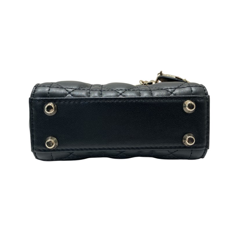 CHRISTIAN DIOR 迪奧 CANNAGE MICRO LADY BAG 手提側背包 羊皮 黑色 銀釦-5