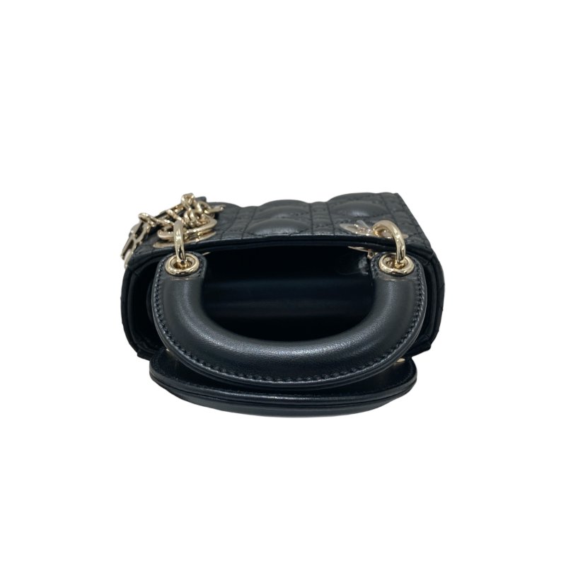 CHRISTIAN DIOR 迪奧 CANNAGE MICRO LADY BAG 手提側背包 羊皮 黑色 銀釦-6