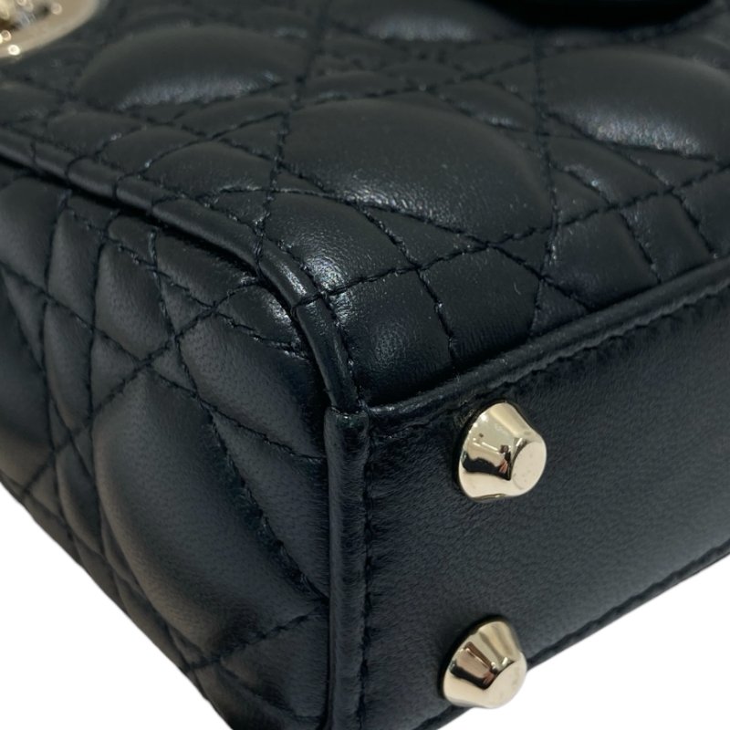 CHRISTIAN DIOR 迪奧 CANNAGE MICRO LADY BAG 手提側背包 羊皮 黑色 銀釦-7
