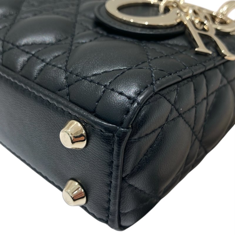 CHRISTIAN DIOR 迪奧 CANNAGE MICRO LADY BAG 手提側背包 羊皮 黑色 銀釦-8