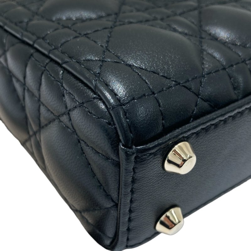 CHRISTIAN DIOR 迪奧 CANNAGE MICRO LADY BAG 手提側背包 羊皮 黑色 銀釦-9