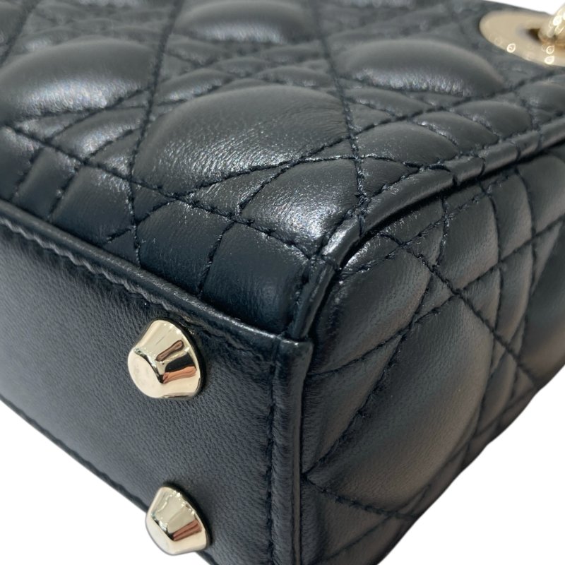 CHRISTIAN DIOR 迪奧 CANNAGE MICRO LADY BAG 手提側背包 羊皮 黑色 銀釦-10
