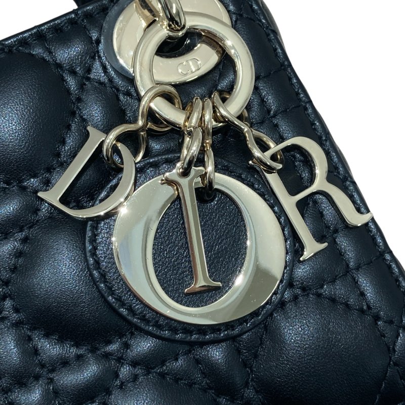 CHRISTIAN DIOR 迪奧 CANNAGE MICRO LADY BAG 手提側背包 羊皮 黑色 銀釦-14