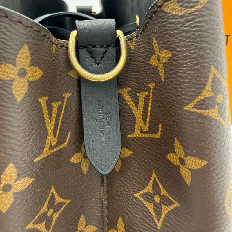 LV路易威登NOENÉONOÉMM老花滿印抽繩水桶包帆布拼皮手提斜挎單肩包中號黑色20年編碼➕芯片-7