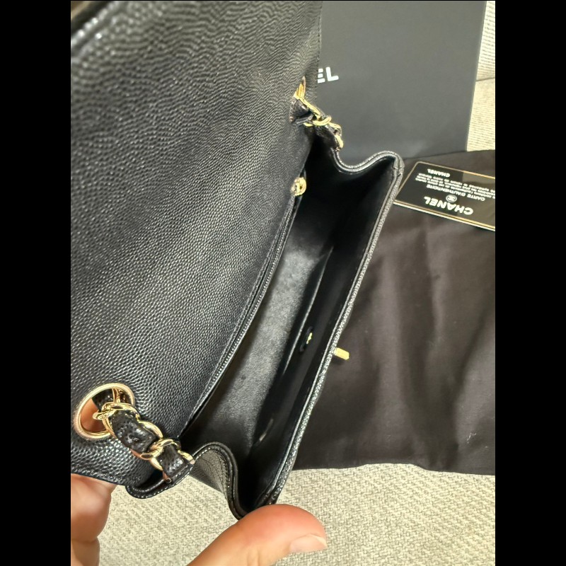 香奈兒經典cf17 黑色荔枝皮淡金鏈-1