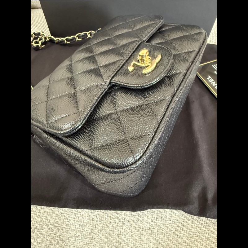 香奈兒經典cf17 黑色荔枝皮淡金鏈-10