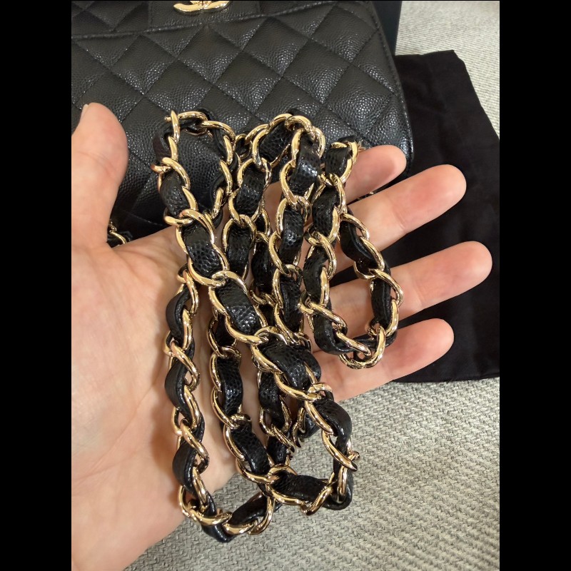 香奈兒經典cf17 黑色荔枝皮淡金鏈-20