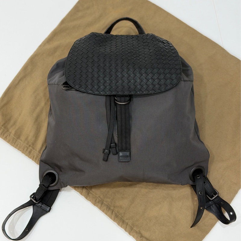 BOTTEGA VENETA BV 黑灰 尼龍 編織牛皮 側背包 後背包 手提包 雙肩背-2