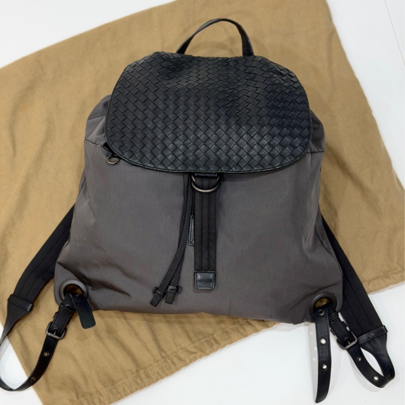 BOTTEGA VENETA BV 黑灰 尼龍 編織牛皮 側背包 後背包 手提包 雙肩背-5
