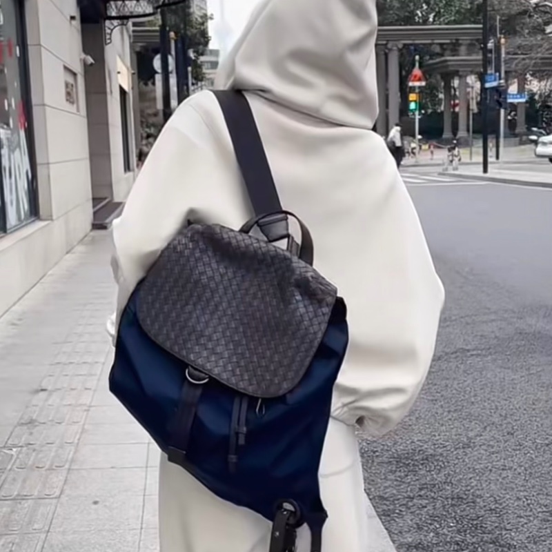 BOTTEGA VENETA BV 黑灰 尼龍 編織牛皮 側背包 後背包 手提包 雙肩背-9