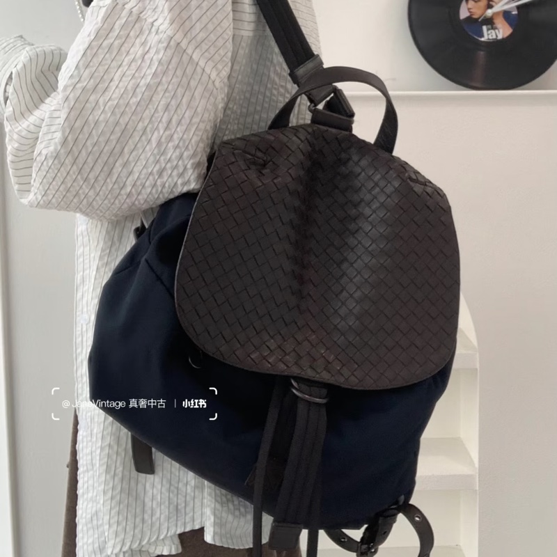 BOTTEGA VENETA BV 黑灰 尼龍 編織牛皮 側背包 後背包 手提包 雙肩背-15