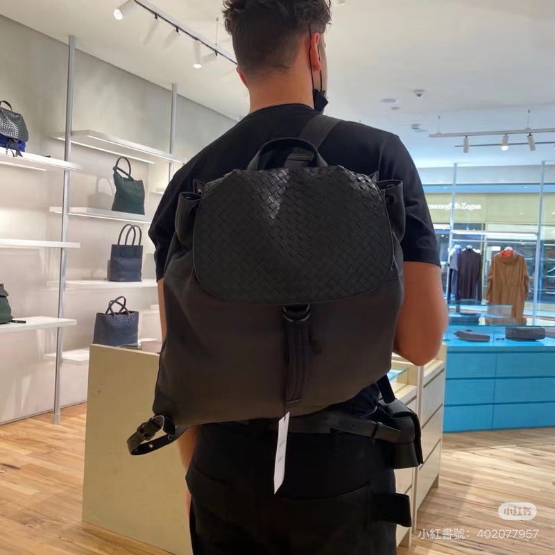 BOTTEGA VENETA BV 黑灰 尼龍 編織牛皮 側背包 後背包 手提包 雙肩背-16