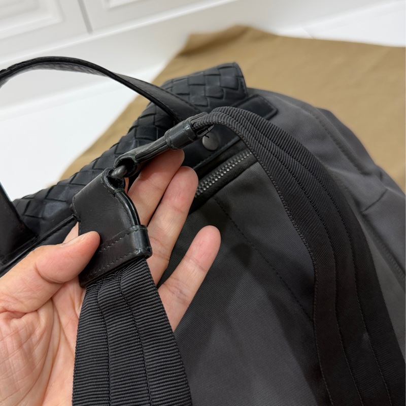 BOTTEGA VENETA BV 黑灰 尼龍 編織牛皮 側背包 後背包 手提包 雙肩背-20