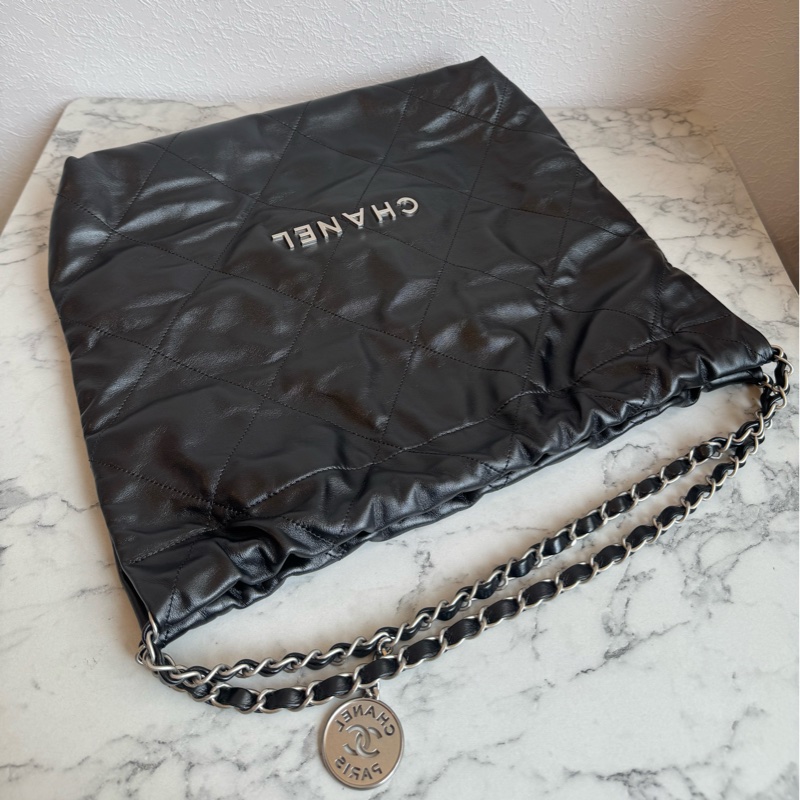 Chanel 黑色銀字22bag 中號❤️‍🔥❤️‍🔥超美-0