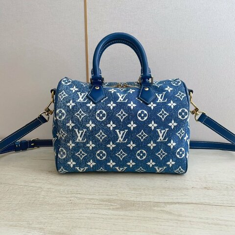 芯片款 路易威登/Louis Vuitton 丹寧牛仔Speedy25手提斜背包