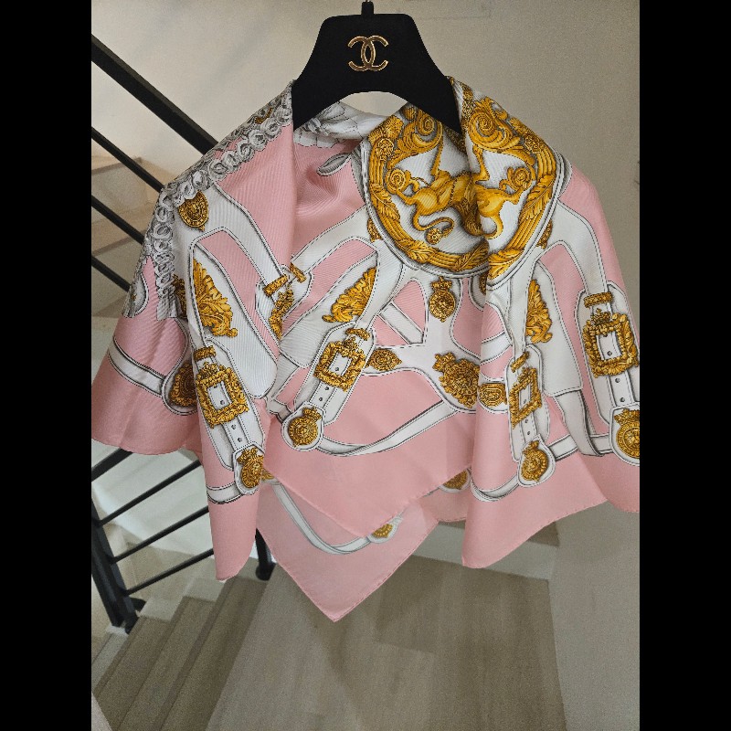 Gucci 古馳 100％真絲 粉色 圍巾 絲巾 披肩-0