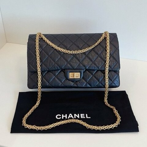 香奈兒/Chanel黑金油蠟皮2.55 中號鏈條包