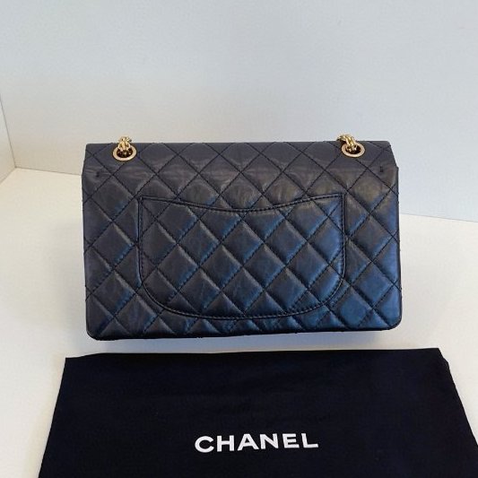 香奈兒/Chanel黑金油蠟皮2.55 中號鏈條包-1