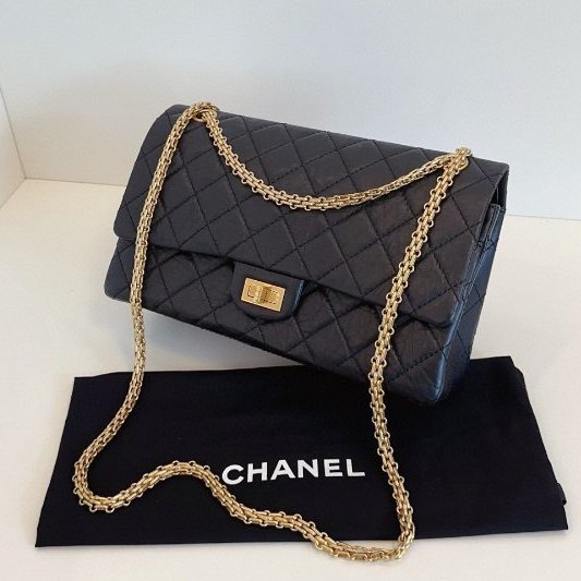 香奈兒/Chanel黑金油蠟皮2.55 中號鏈條包-3