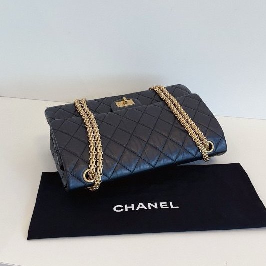香奈兒/Chanel黑金油蠟皮2.55 中號鏈條包-4
