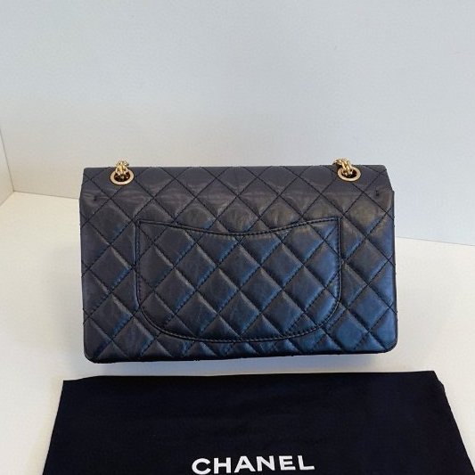 香奈兒/Chanel黑金油蠟皮2.55 中號鏈條包-6