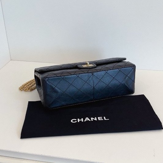 香奈兒/Chanel黑金油蠟皮2.55 中號鏈條包-7