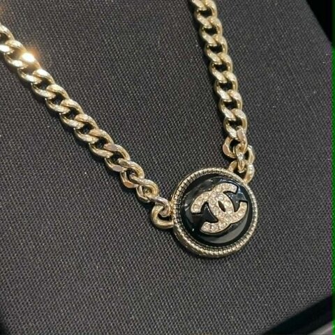 CHANEL 圓形雙C水鑽項鍊