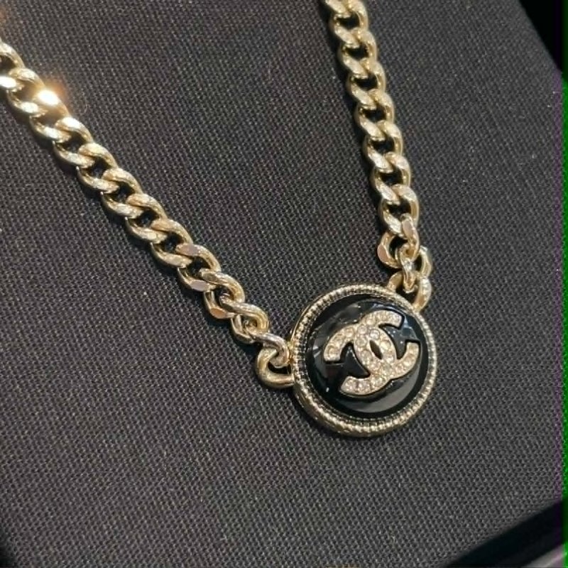 CHANEL 圓形雙C水鑽項鍊-0