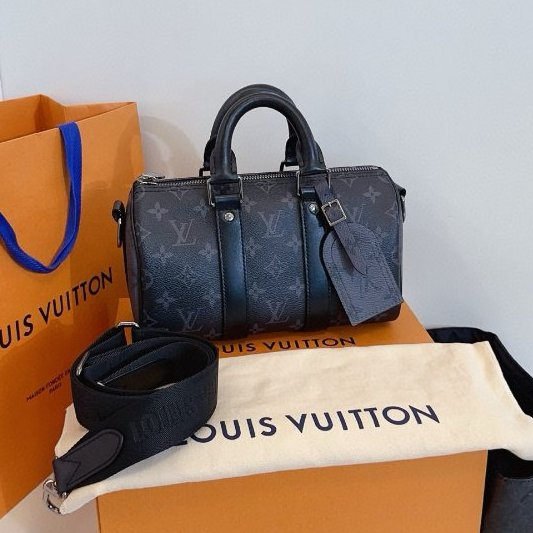 閒置新 路易威登/Louis Vuitton 黑武士老花 Keepall25 芯片款-0