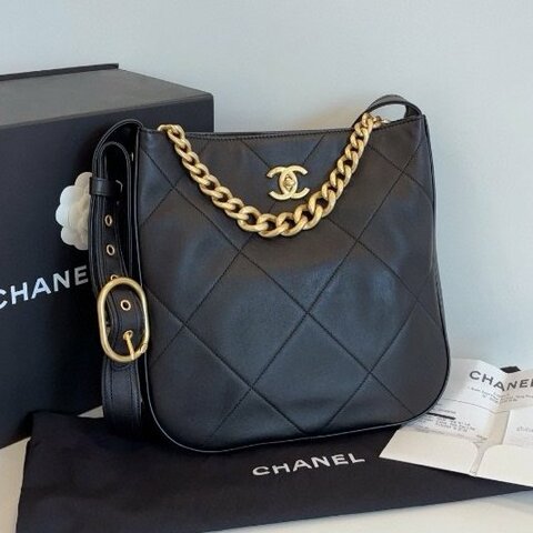 閒置新 香奈兒/Chanel 黑金嬉皮Hobo 小號牛皮肩背包 芯片款