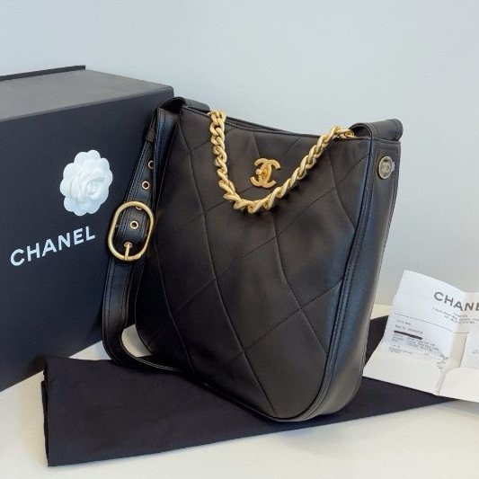 閒置新 香奈兒/Chanel 黑金嬉皮Hobo 小號牛皮肩背包 芯片款-3