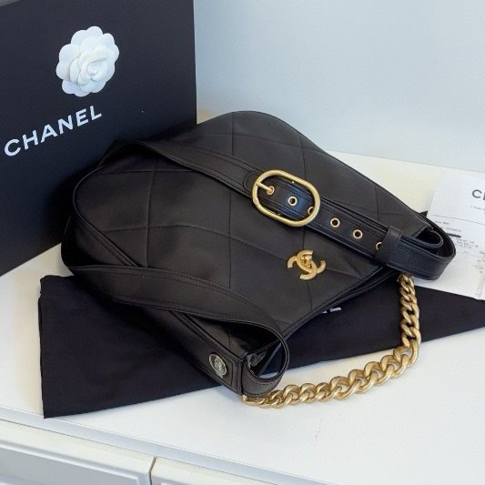 閒置新 香奈兒/Chanel 黑金嬉皮Hobo 小號牛皮肩背包 芯片款-4