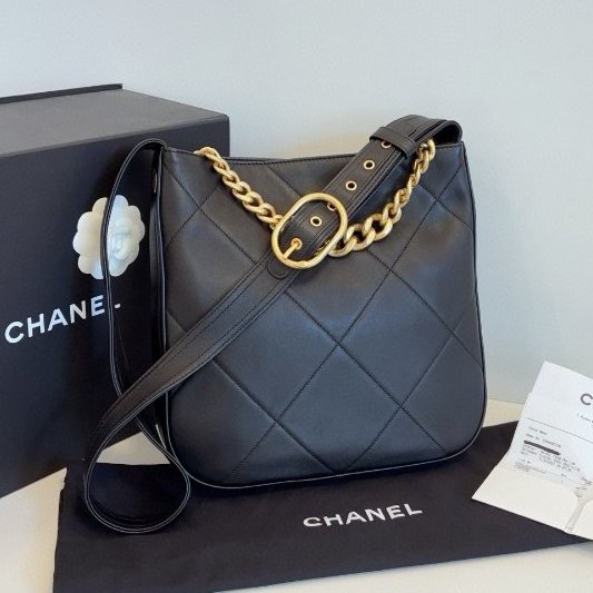 閒置新 香奈兒/Chanel 黑金嬉皮Hobo 小號牛皮肩背包 芯片款-7