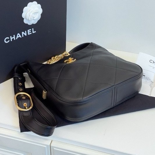 閒置新 香奈兒/Chanel 黑金嬉皮Hobo 小號牛皮肩背包 芯片款-8
