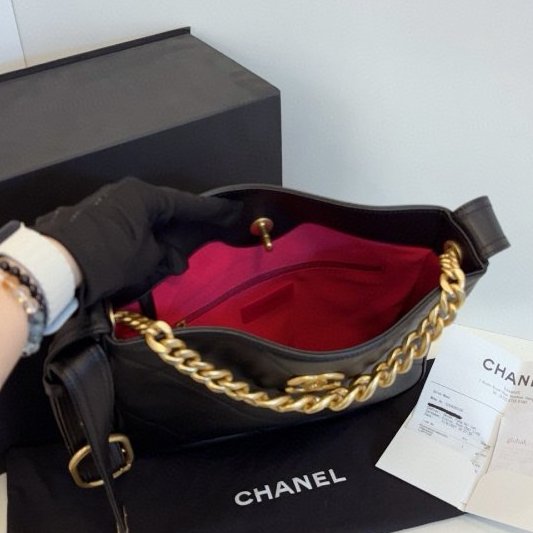 閒置新 香奈兒/Chanel 黑金嬉皮Hobo 小號牛皮肩背包 芯片款-9