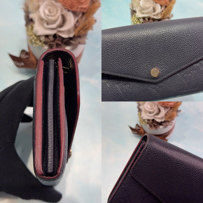 LV Sarah 深藍壓紋牛皮信封釦式長夾-5