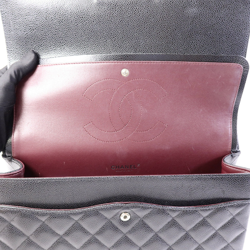 CHANEL 牛皮皮革Maxi Classic鏈帶手挽肩背兩用袋-14