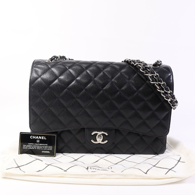 CHANEL 牛皮皮革Maxi Classic鏈帶手挽肩背兩用袋-17