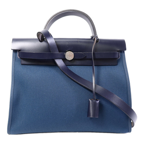 HERMES 帆布Herbag PM手挽肩背兩用袋Ocean Blue/Blue Indi