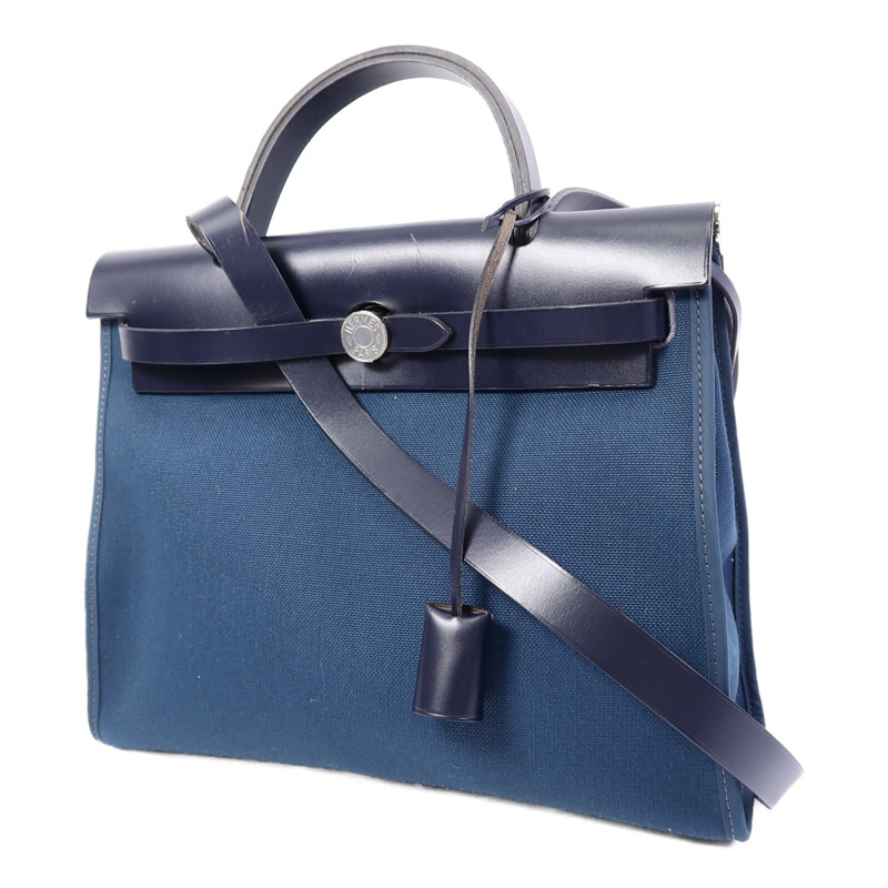 HERMES 帆布Herbag PM手挽肩背兩用袋Ocean Blue/Blue Indi-2