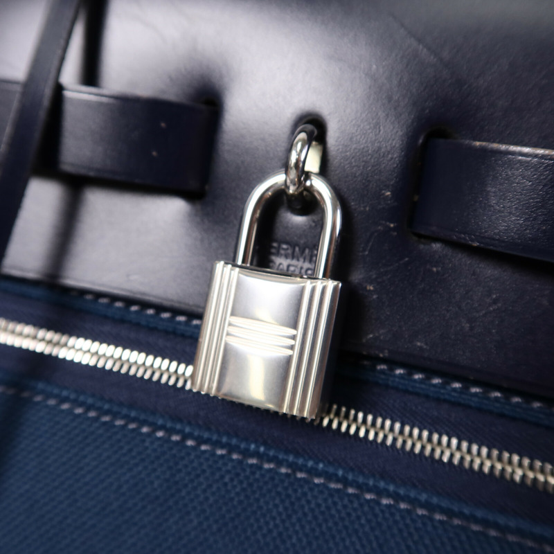 HERMES 帆布Herbag PM手挽肩背兩用袋Ocean Blue/Blue Indi-8